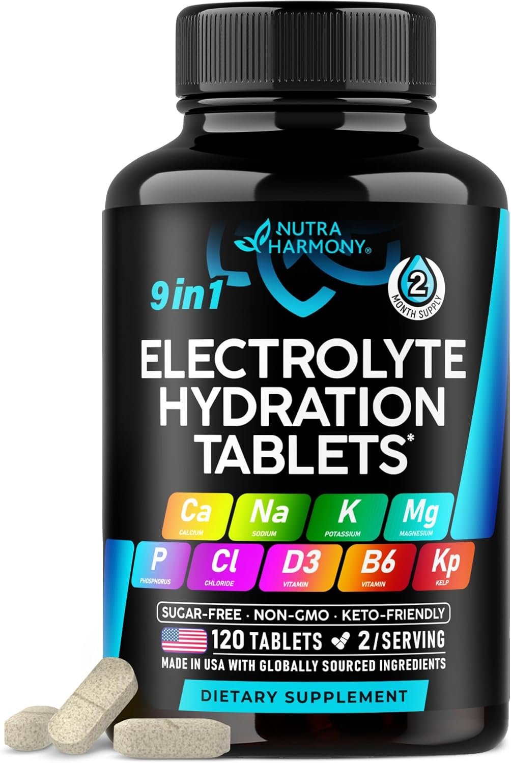 Electrolytes – Electrolyte Tablets with Magnesium, Sodium, Potassium, Chloride, Vitamins D3 & B6, Kelp Powder – Salt Pills – Lab Tested – Oral Tablets as Capsules – Vegan & Keto Friendly – 120 Tabs
