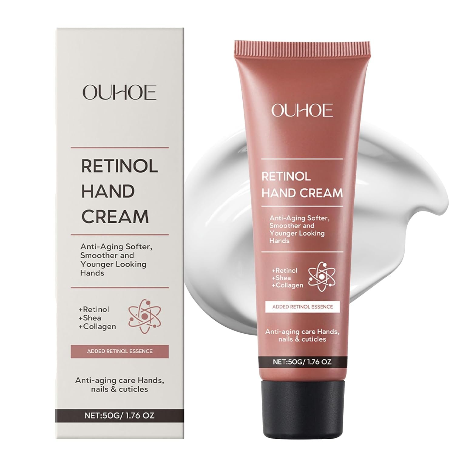 VRAIKO OUHOE Retinol Anti-Aging Hand Cream, Mineral Hand Moisturizer with Retinol, Shea Butter and Collagen, for Younger Looking Hands, Soft Smooth Skin, Nails & Cuticles (1pc)