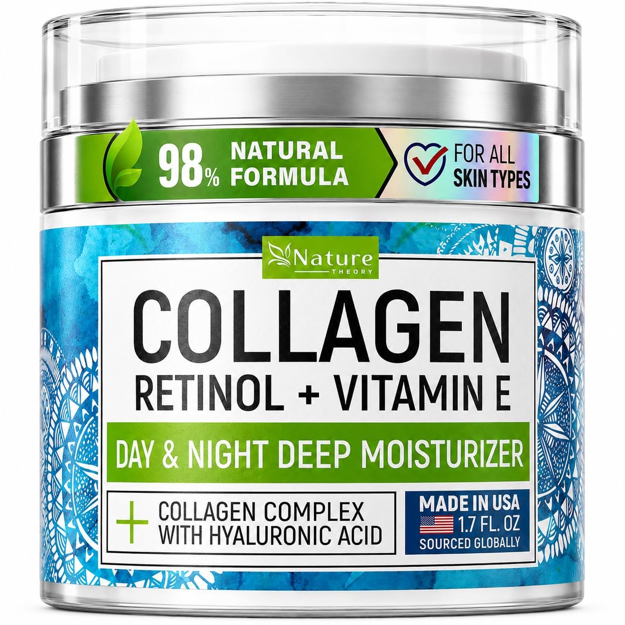 Collagen Cream for Face with Retinol – Anti Aging & Wrinkle Face Moisturizer – Day-Night Facial Moisturizer for Skin Firming & Tightening – Hyaluronic Acid & Vitamin E Care for Women & Men – 1.7oz