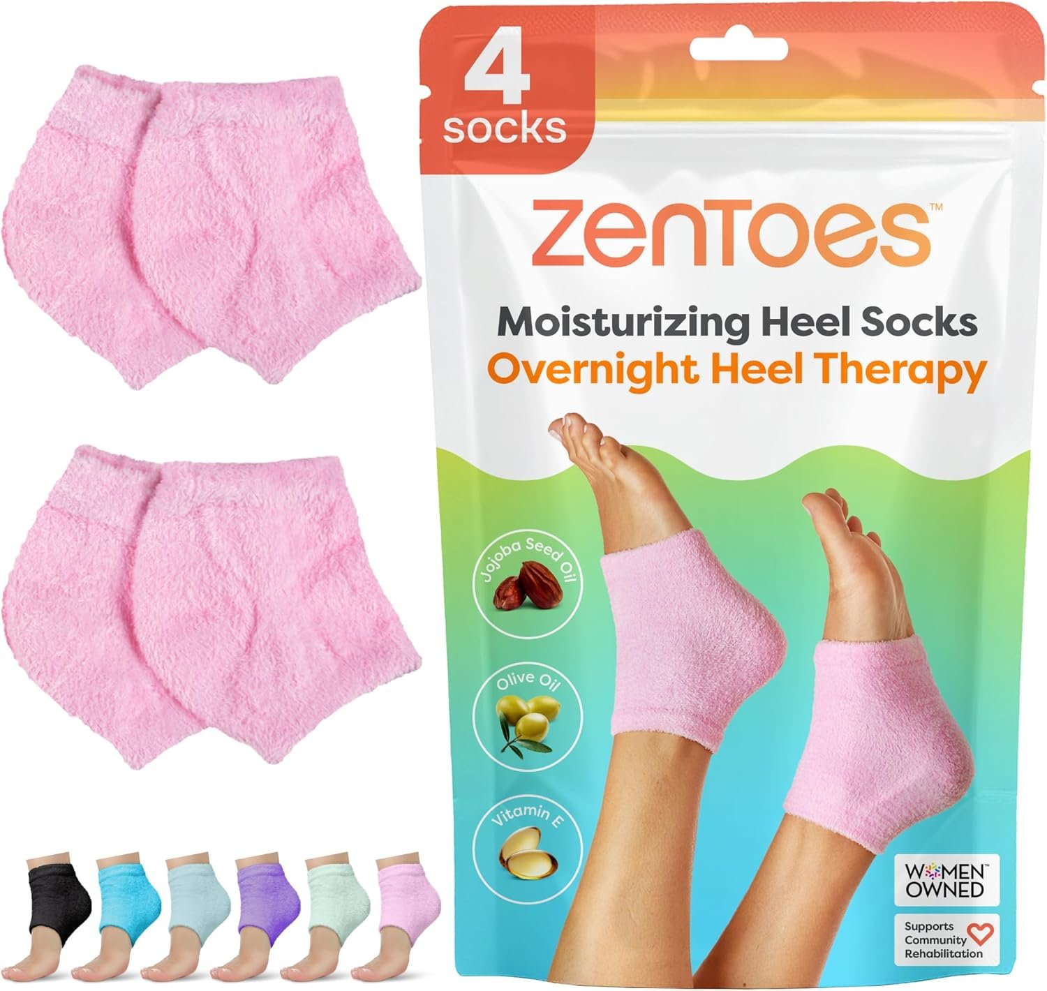 ZenToes Moisturizing Socks for Cracked Heel Treatment, Vitamin E, Olive Oil and Jojoba Oil Infused Heel Socks, Spa Gifts for Women, Relaxation Gifts for Women (Fuzzy Pink, Regular)