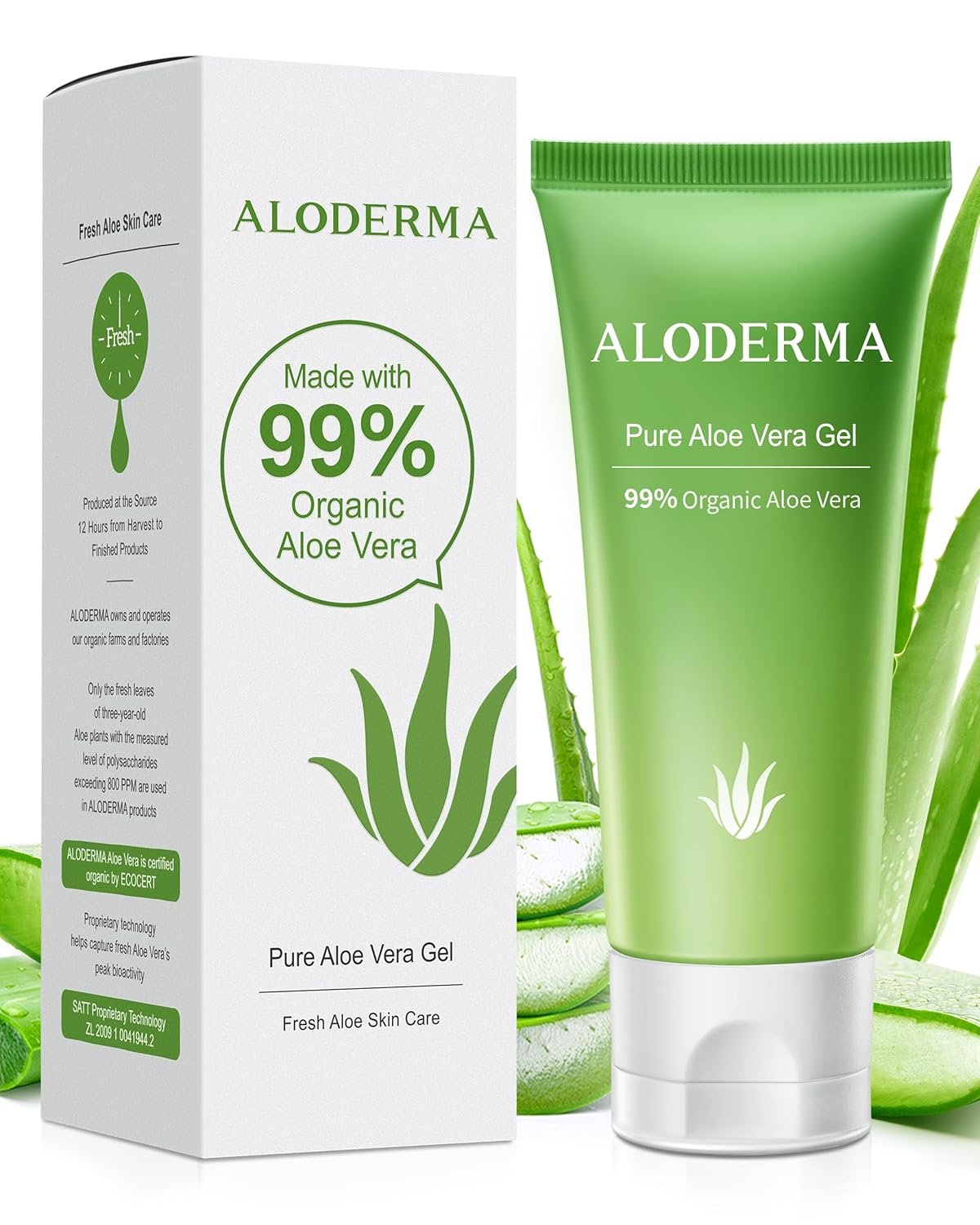 Aloderma Aloe Vera Gel Made within 12 Hours of Harvest with 99% Pure Organic Aloe Vera, Naturally Hydrating for Soothing Skincare, Moisturizing Aloe Gel for Skin, Face, Sensitive Skin – 4.02oz