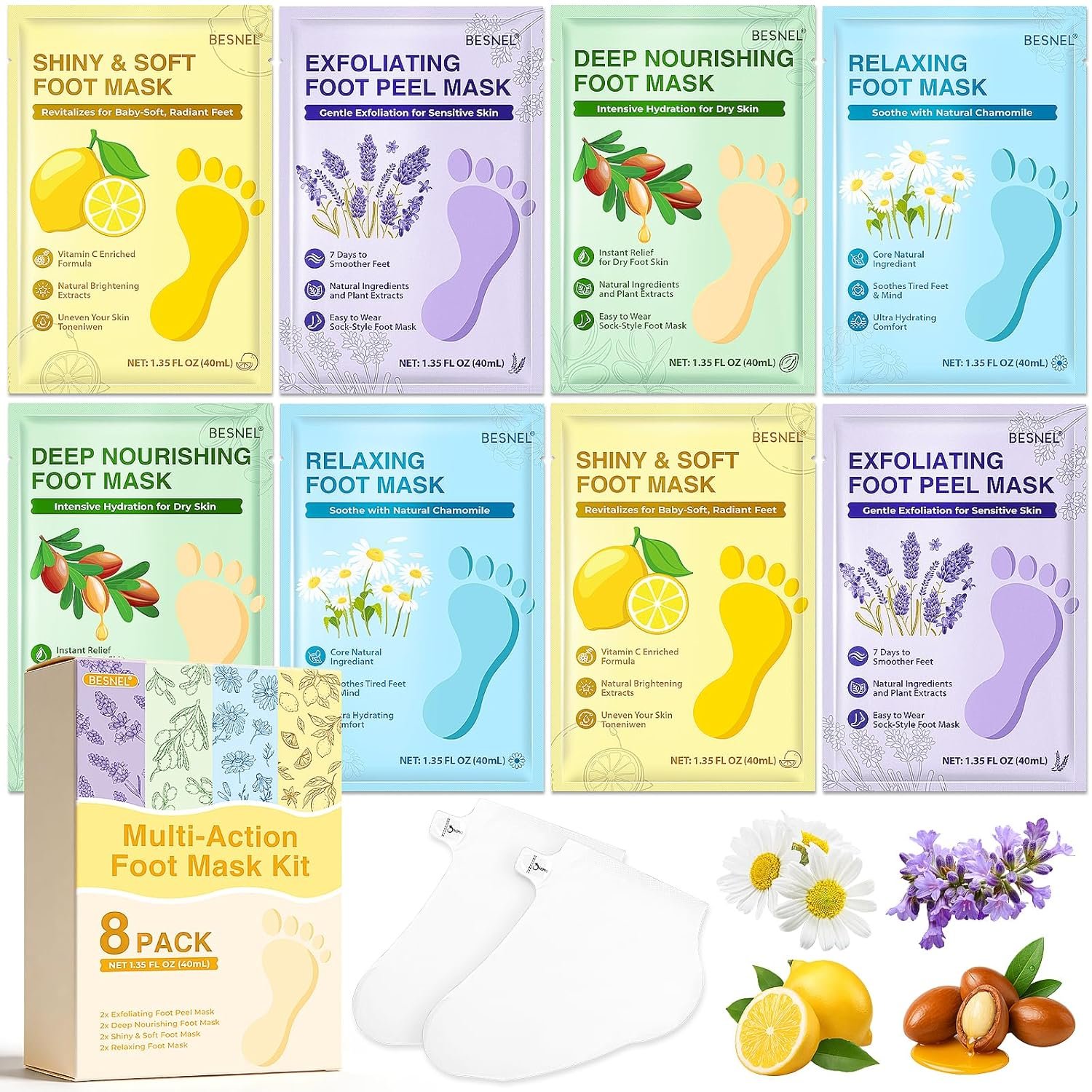 8 Pack Moisturizing Foot Mask,Hydrating Foot Masks for Dry Cracked Feet,Soothing Dry Skin Moisturizer Socks for Baby Soft Feet,Teacher Appreciation Gifts,Foot Care Spa Gifts for Women Men(4 Styles)