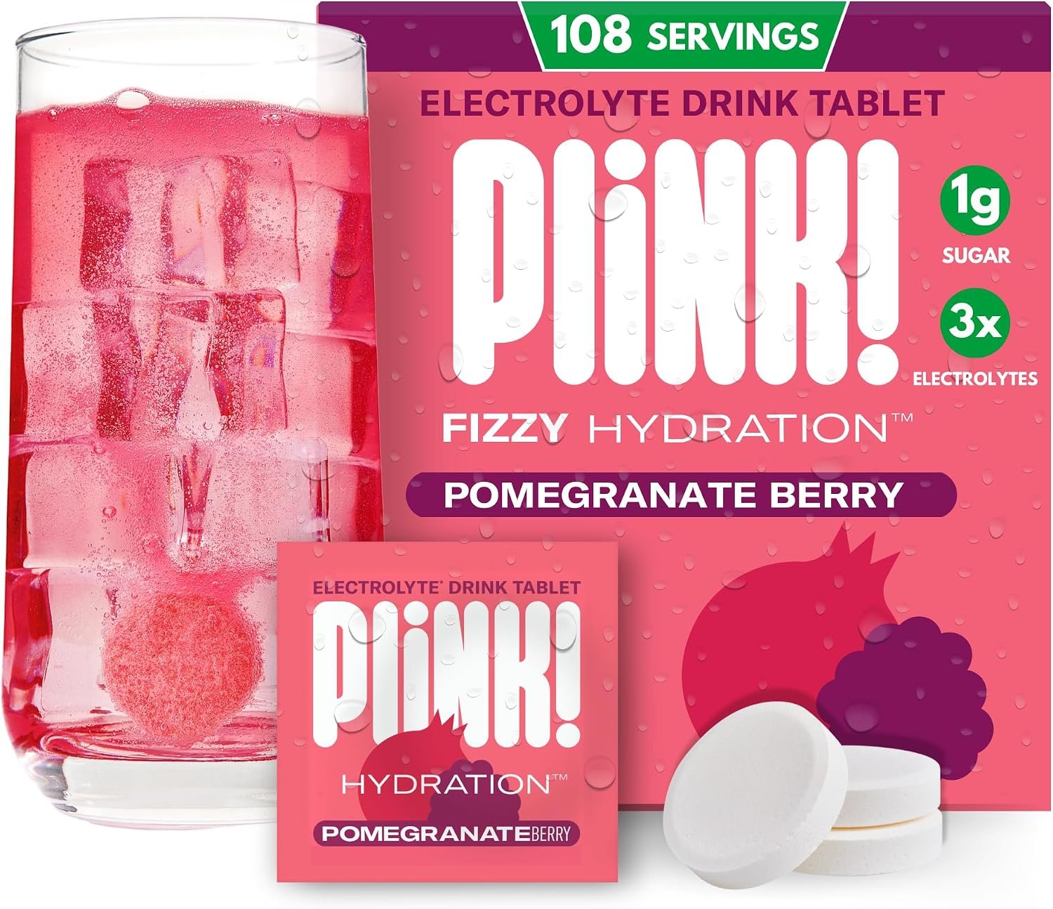 Plink! Fizzy Electrolyte Tablets for Adults & Kids – Pomegranate Berry, 108ct – Family-Friendly Daily Hydration – Low Sugar, Vegan, Keto Friendly, Non-GMO