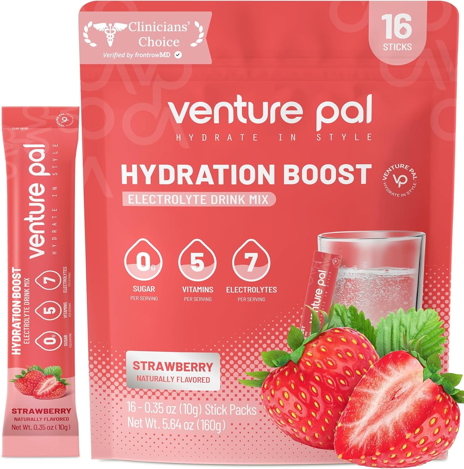 Venture Pal Sugar Free Electrolytes Powder Packets – Liquid Daily IV Hydration Packets | Instantly Hydrating & Party Recovery | 5 Vitamins & 7 Electrolytes | Certified Vegan, Keto, Non-GMO | 16 Sticks