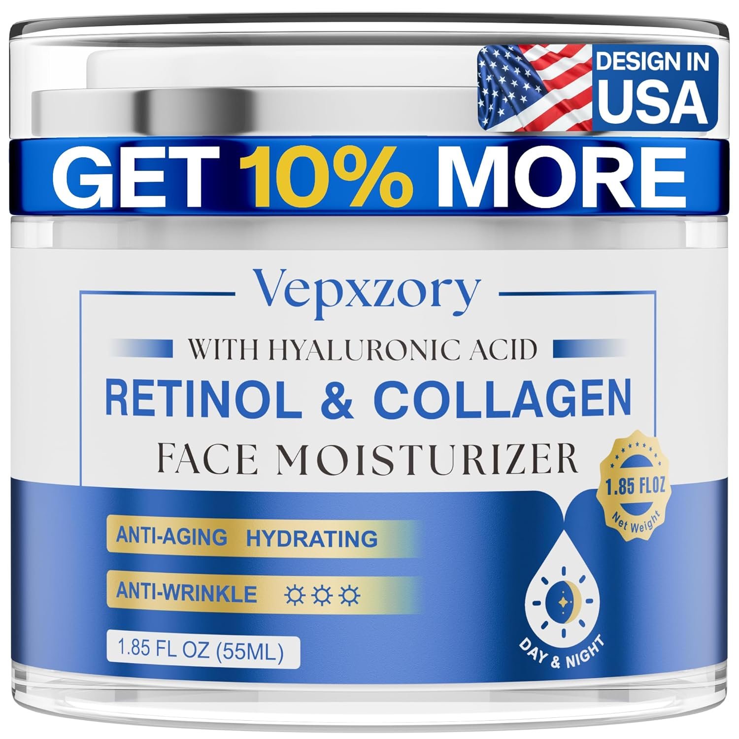 Anti Aging Retinol Face Cream for Women – Wrinkle & Neck Cream for Firming, Retinol Moisturizer for Face with Hyaluronic Acid, Collagen, Hydrating Night Cream 1.85 Fl Oz