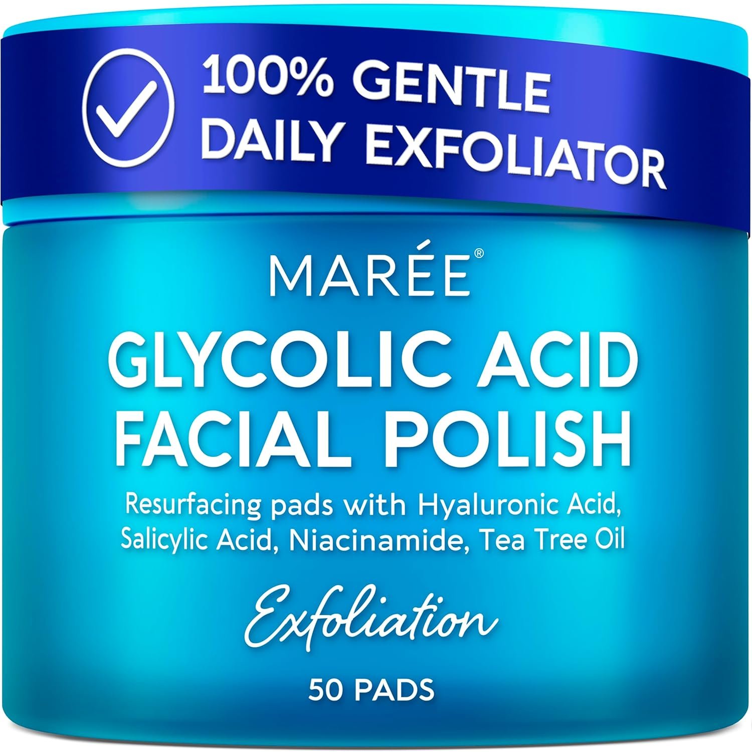 MAREE Glycolic Acid Pads – Toner Pads for Face Cleansing – Exfoliating Pad with Tea Tree Oil, Salicylic Acid & Vitamins E, B3, B5 – Facial Polishes & Peels, Skin Pore Resurfacing & Radiance – 50 Count