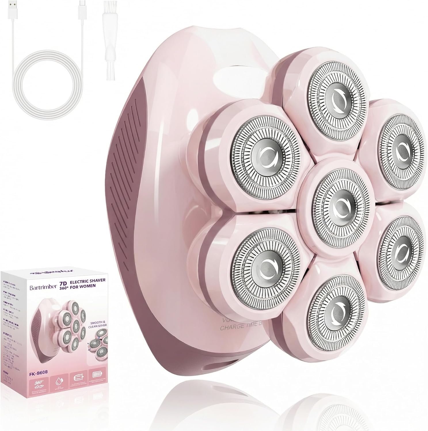 Electric Razors for Women Legs: 7D Fast & Painless Full-Body Shaver for Silk Skin – Waterproof Lady Face Pubic Hair Remover w/Light&Travel Cover – Wet/Dry Use, Gifts for Women Girl, Pink