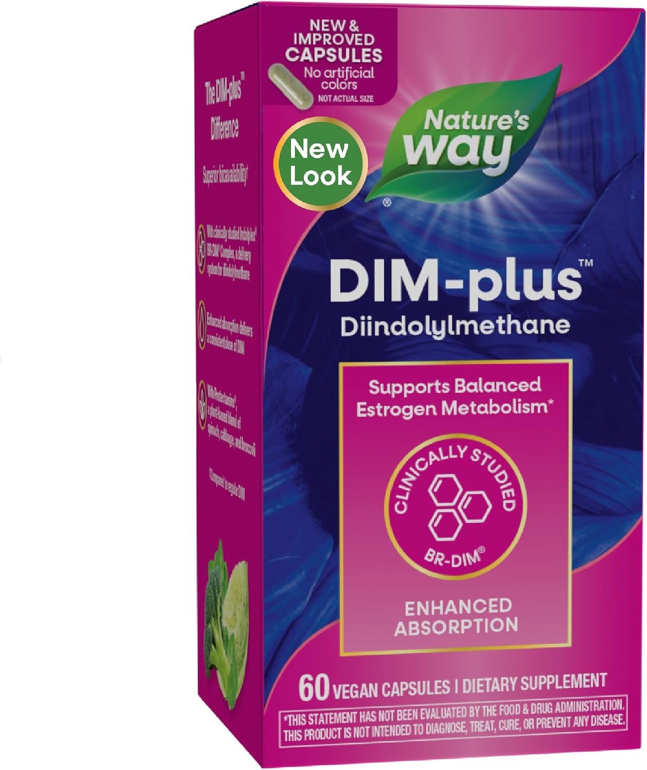 Nature’s Way DIM-Plus DIM Supplement, BR-Diindolylmethane 100 mg per 2- Capsules, Supports Balanced Estrogen Metabolism, Prostate Function, and Premenstrual Breast Comfort*, 60 Vegan Capsules