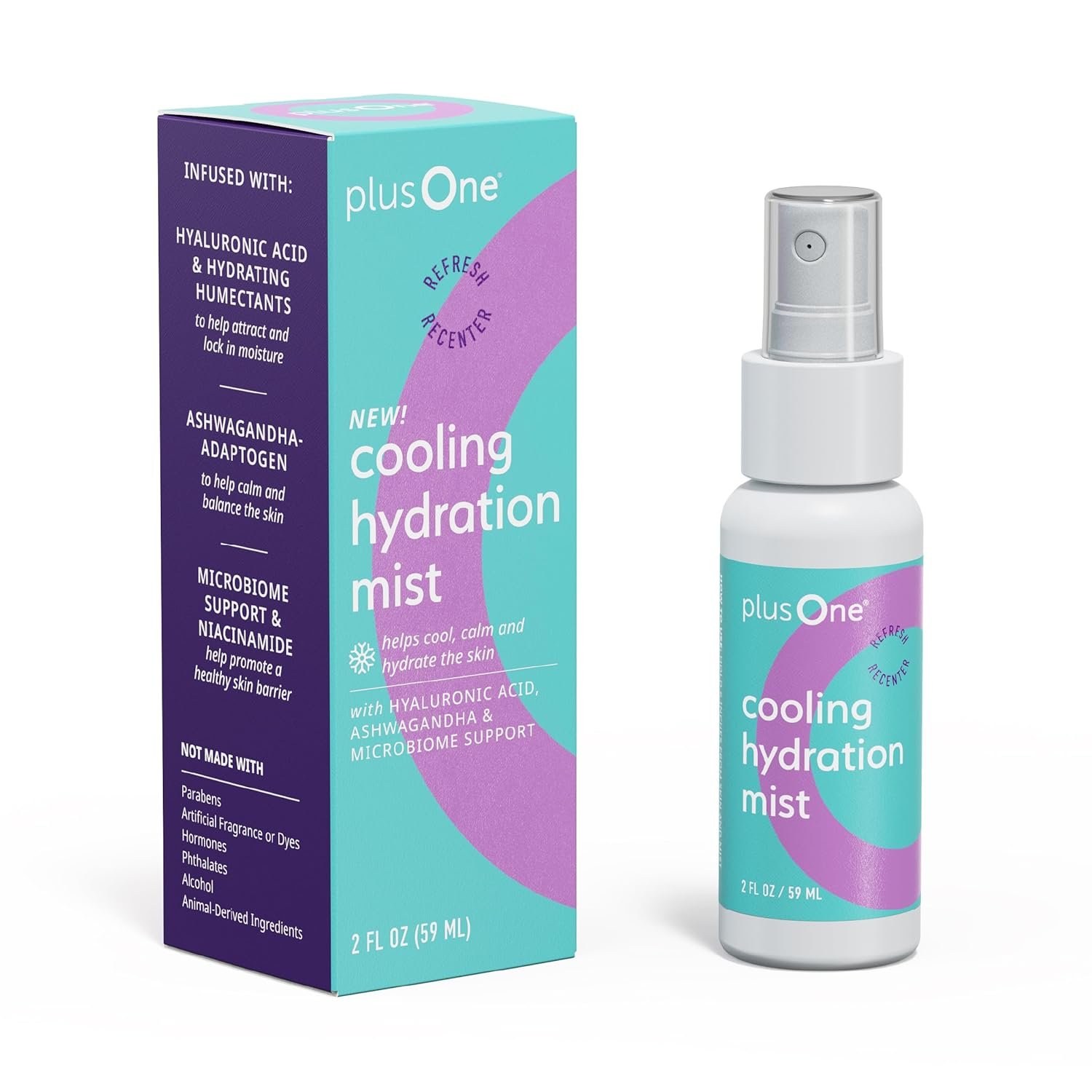 plusOne Cooling Hydration Mist – 3-in-1 Body & Face Spray with Niacinamide, Hyaluronic Acid & Ashwagandha – pH-Balanced Support for Menopause – 4oz