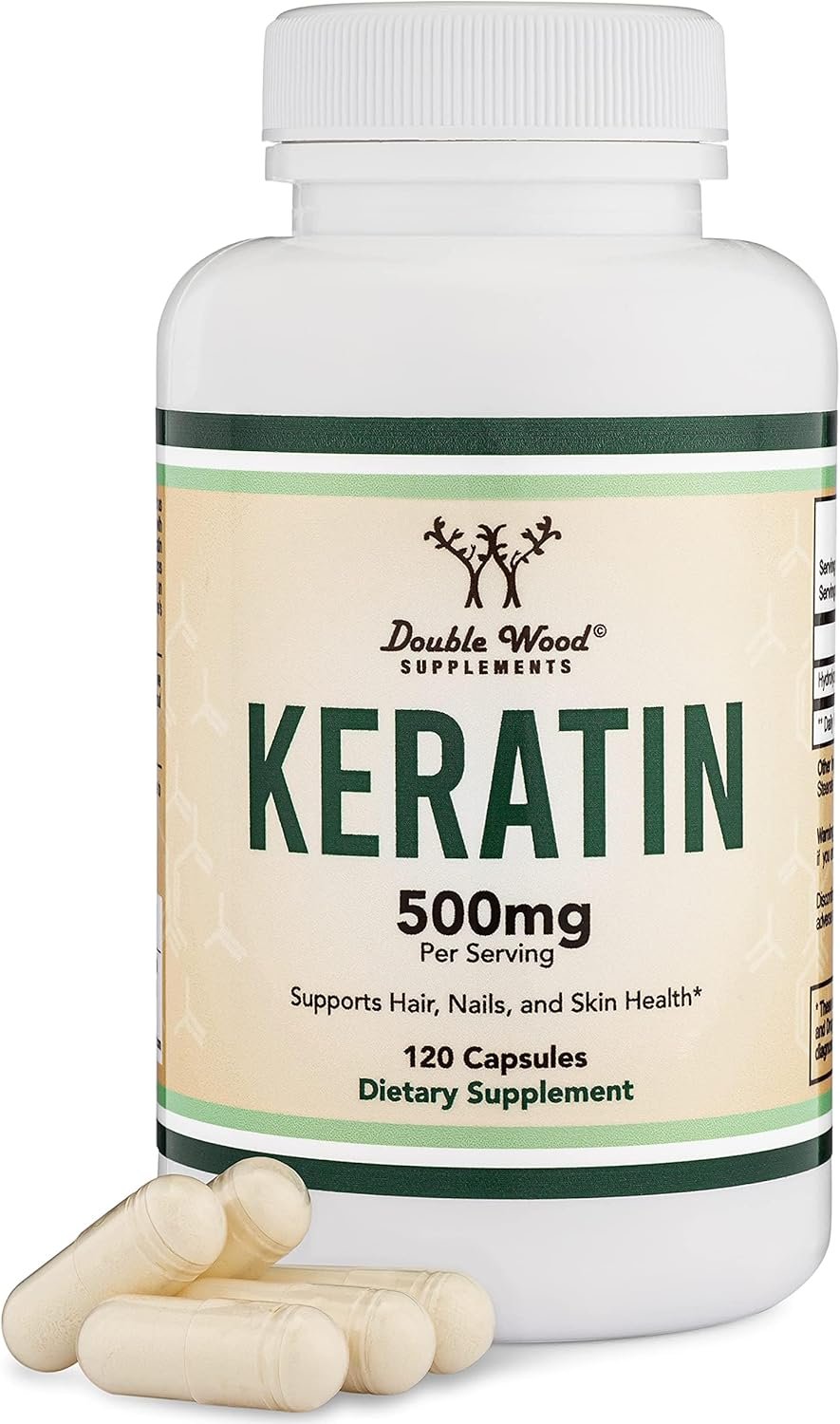 Keratin Hair Growth Vitamin (500mg per Serving, 120 Pills) Keratin Hair Treatment for Men and Women (Vital Protein for Hair, Skin, and Nails) Vitaminas para El Cabello, Vegan Safe by Double Wood