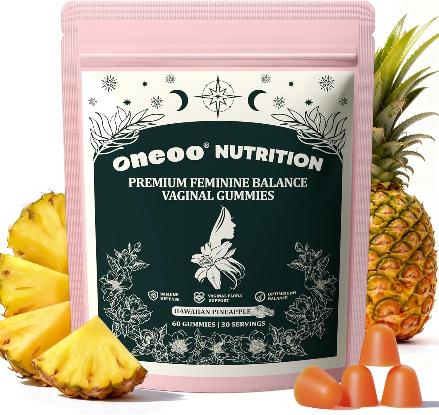 Feminine Balance Gummies – Premium Balance Gummies for Women’s pH Health, Feminine Gummy for Immune & Energy Support, Vegan, Gluten-Free, Hawaiian Pineapple, 60 Count
