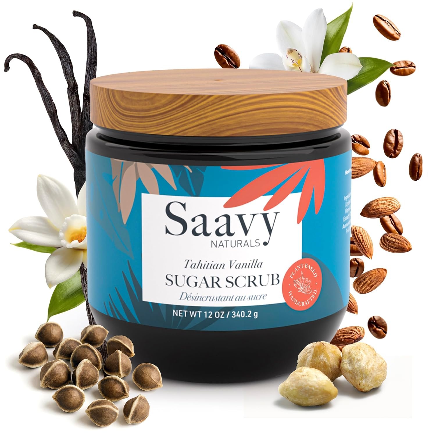 Saavy Naturals Body Scrub – Scented Sugar Vanilla Extract, Natural Body Scrub & Vegan Exfoliating with Vitamin E, Gentle for Sensitive Skin – Made in USA – Tahitian Vanilla (1 Pack) – 12 oz