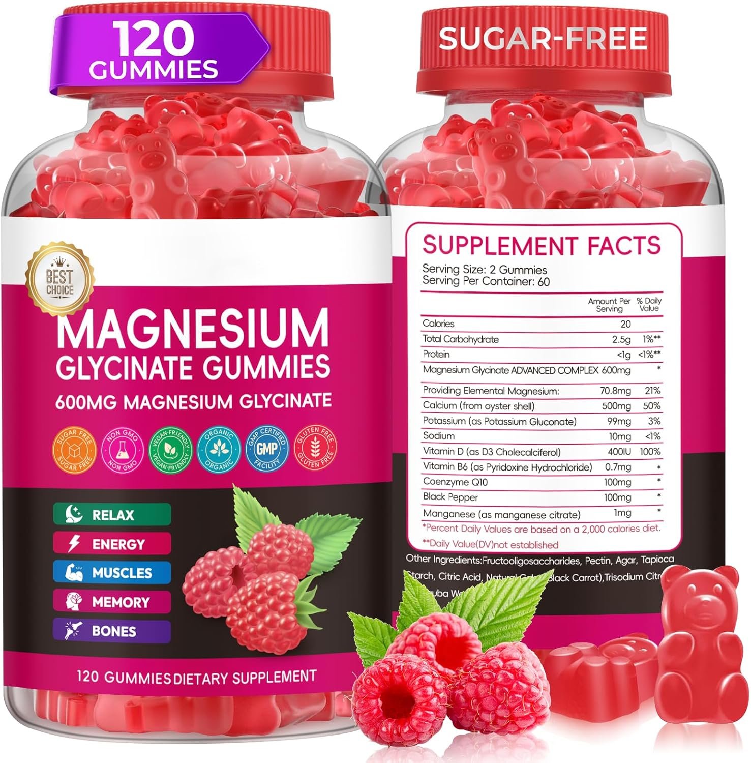 Magnesium Glycinate Gummies 600mg, High Absorption Magnesium Gummies with Calcium, Vitamin B6, D3, Sugar Free Chews for Adults & Kids Relaxation, Stress Relief, Night Rest