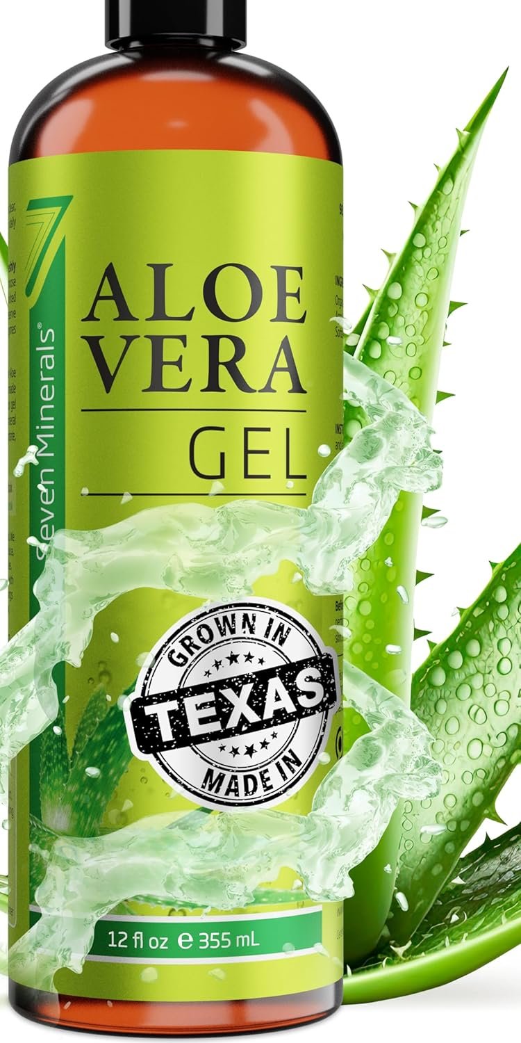 Seven Minerals Aloe Vera Gel – 98.7% Organic, Big 12 oz – NO XANTHAN, so it Absorbs Rapidly with No Sticky Residue – made from REAL JUICE, NOT POWDER