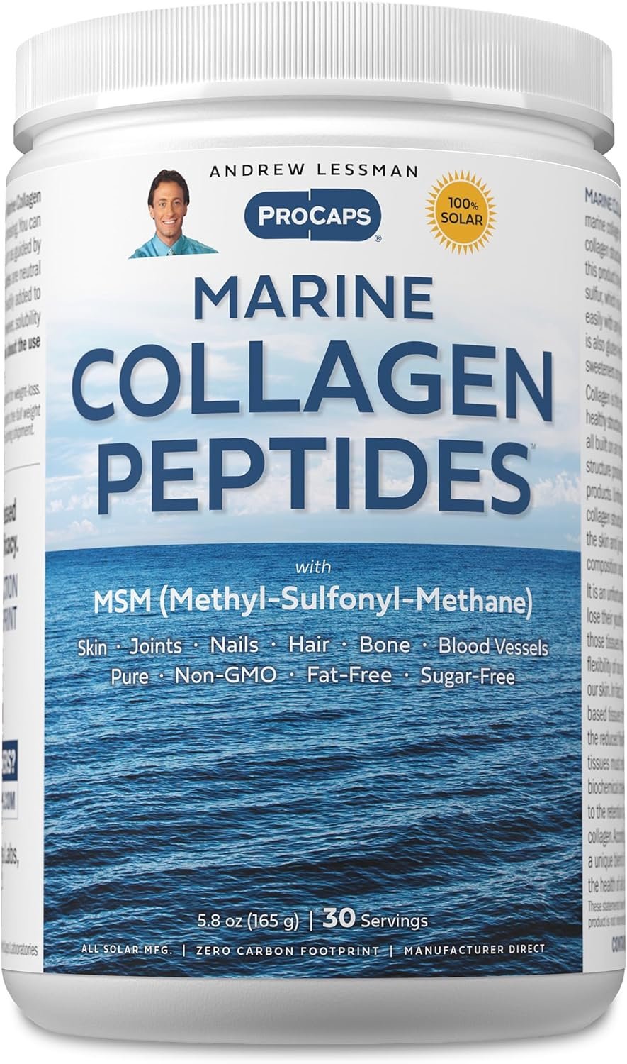 ANDREW LESSMAN Marine Collagen Peptides Powder and MSM 30 Servings – Supports Radiant Smooth Soft Skin, Comfortable Joints. Pure. Super Soluble No Fishy Flavor No Additives Non-GMO