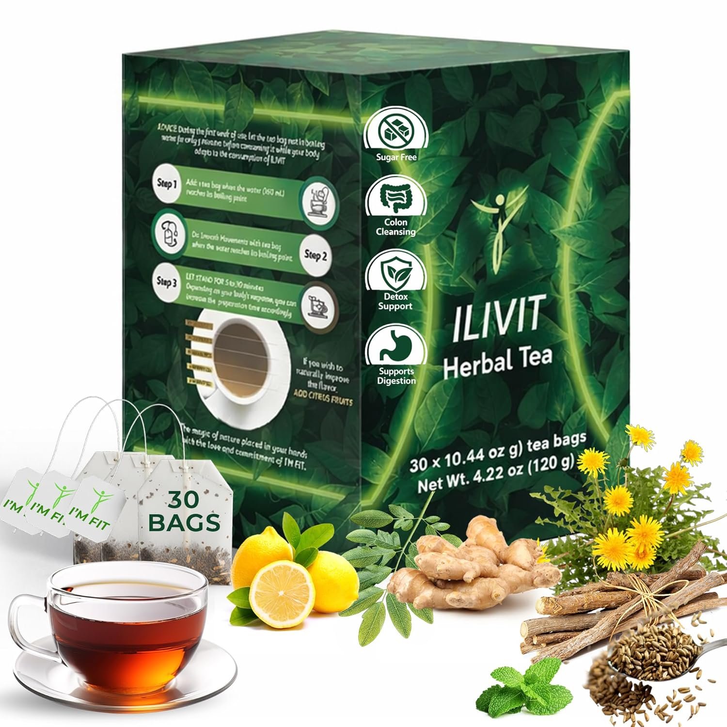 Ilivit Colon Cleanser & Detox Tea for Bloating | Colon Cleanse | Cleansing Tea | 30 Bags