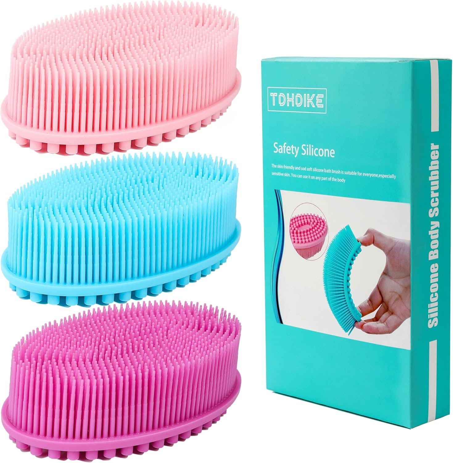 TDHDIKE Silicone Body Scrubber Loofah – Set of 3 Soft Exfoliating Body Bath Shower Scrubber Loofsh Brush for Sensitive Kids Women Men All Kinds of Skin