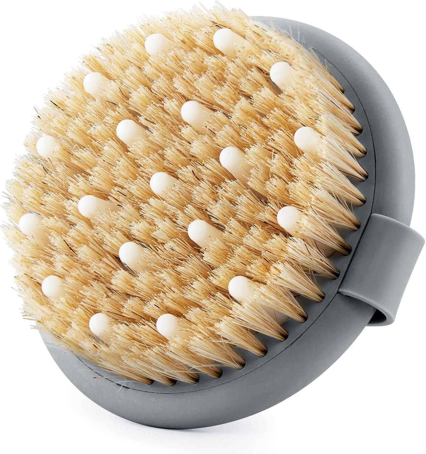 Dry Brushing Body Brush for Massage – Natural Boar Bristle Exfoliating Brush with Massage Nodes for Lymphatic Drainage, Cellulite, Blood Circulation Improving Skin Health for Women Men Elderly(Grey)