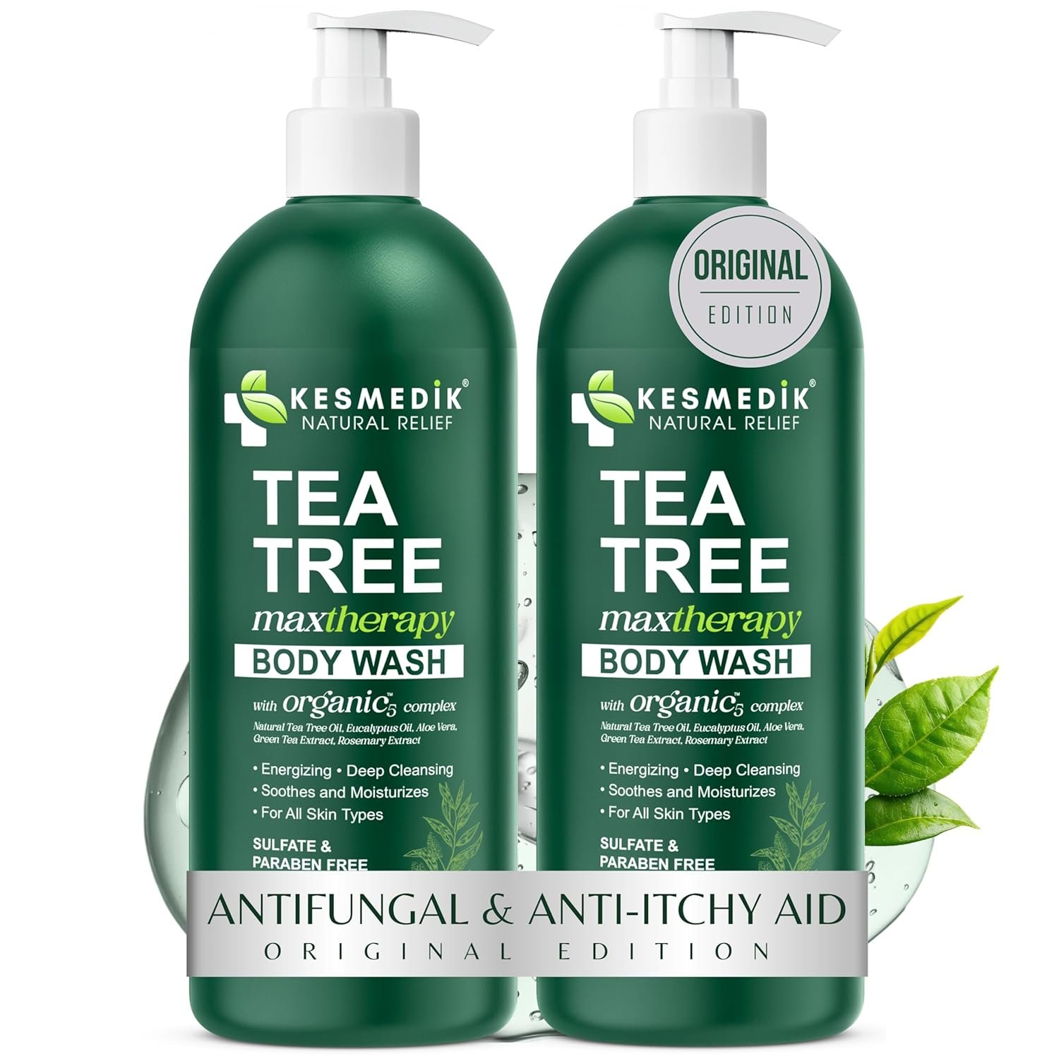 KESMEDIK Tea Tree Body Wash MaxTherapy, Itchy Skin Relief Soap, Soothes Jock Itch, Athlete’s Foot, Acne, Eczema, Psoriasis & Sensitive Skin, Intimate Wash, Men & Women, 2-Pack, Original Edition