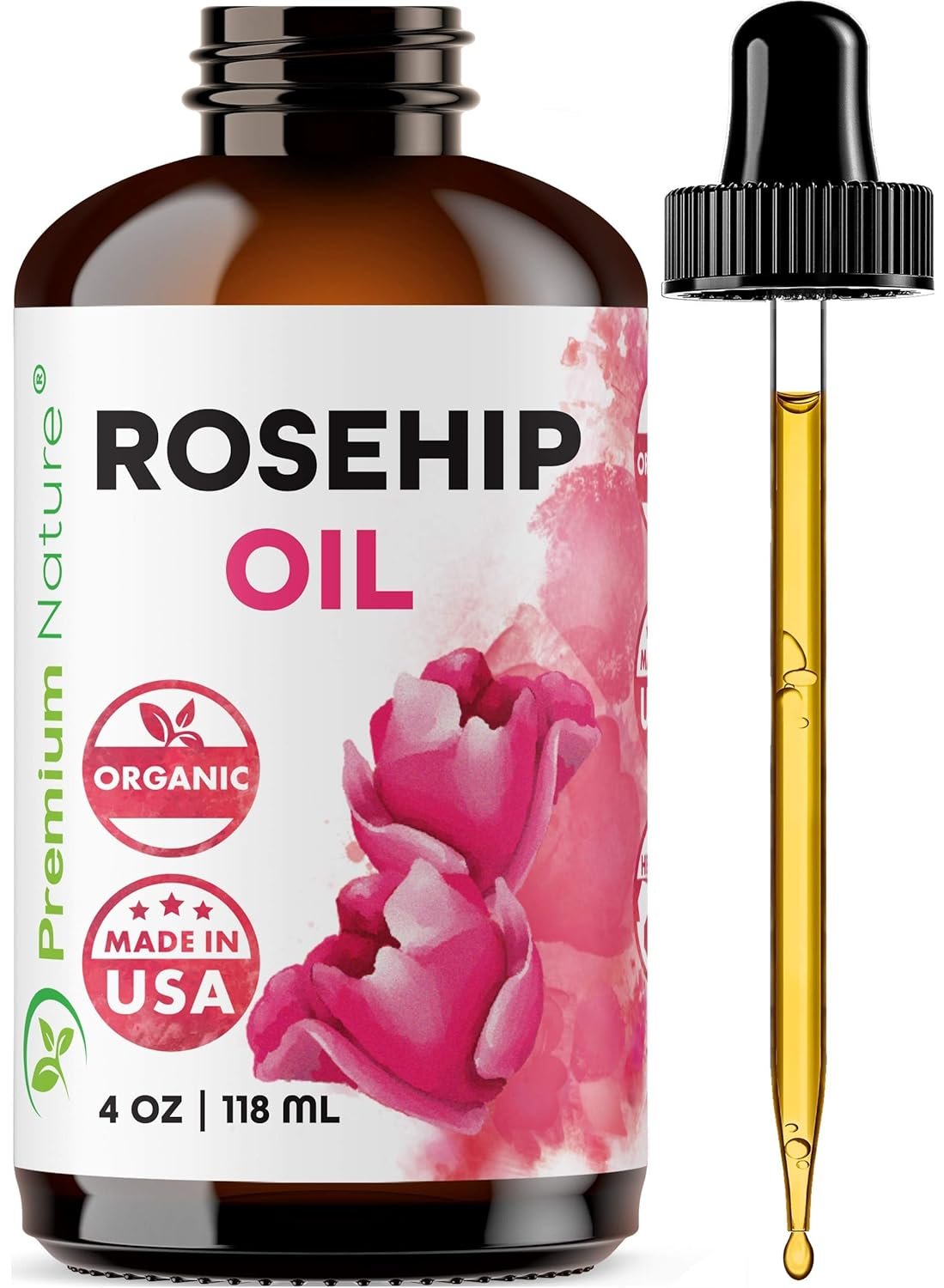 Premium Nature Rosehip Oil For Face for Women, Rosehip Seed Pure Cold Pressed Unrefined For Hair and Nails Skin Care Moisturizer, Rose Hips Face Oils and Serums 4 oz