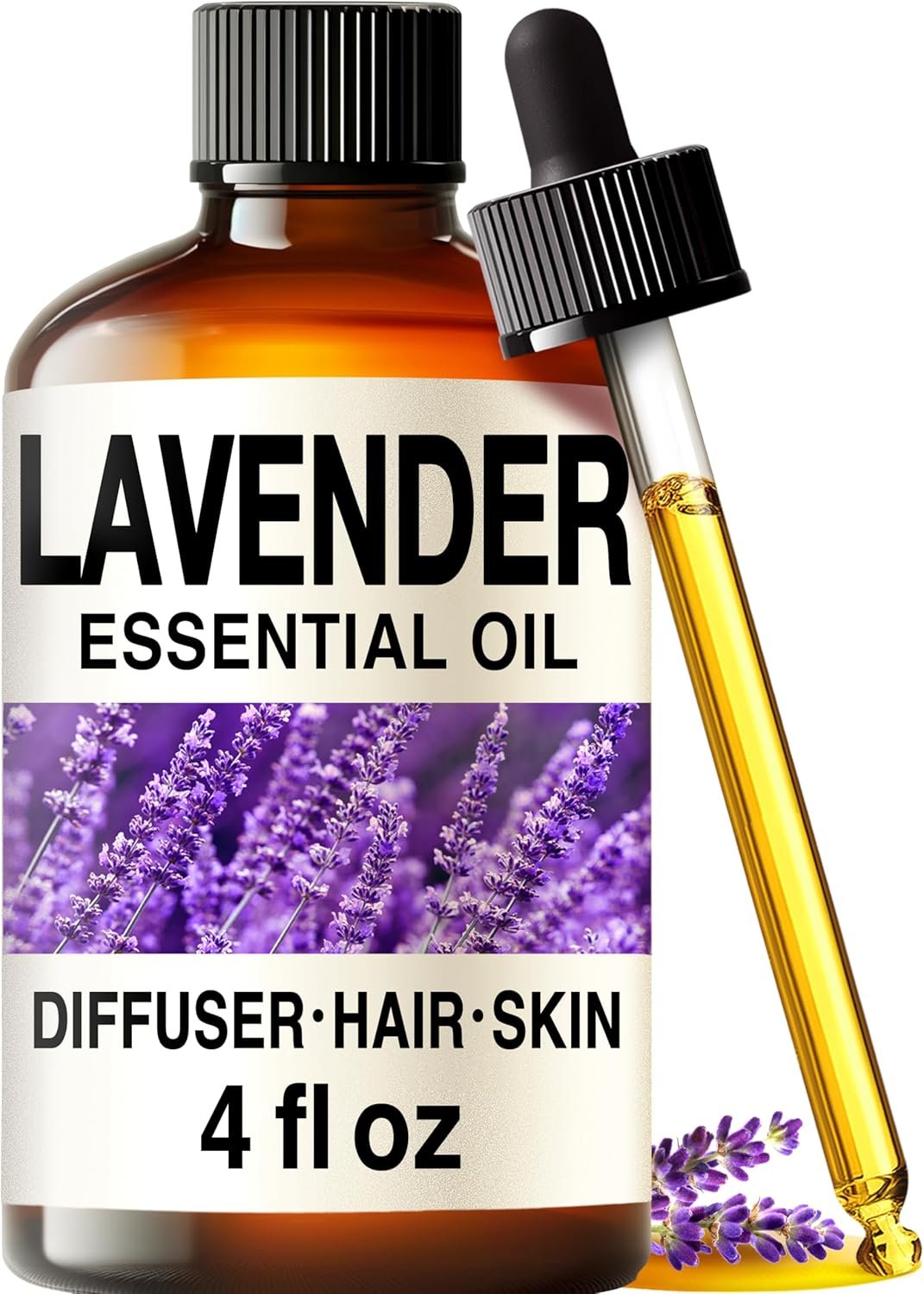 Lavender Essential Oil 4 Fl Oz – for Diffuser, Aromatherapy, Massage, Skin Care, Hair & DIY Soap & Candle Making | Calming Sleep & Relaxation Scent