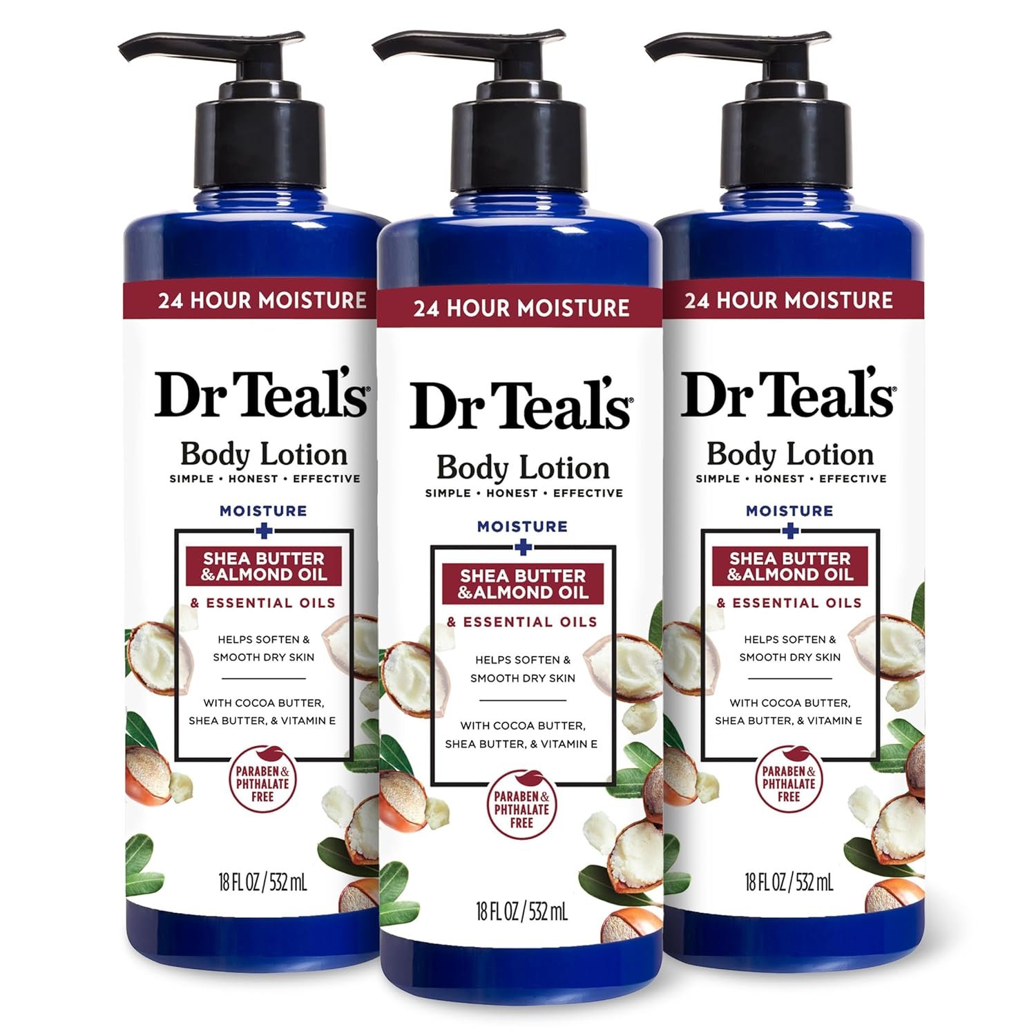 Dr Teal’s Body Lotion, Shea Butter & Almond, 18 fl oz (Pack of 3)