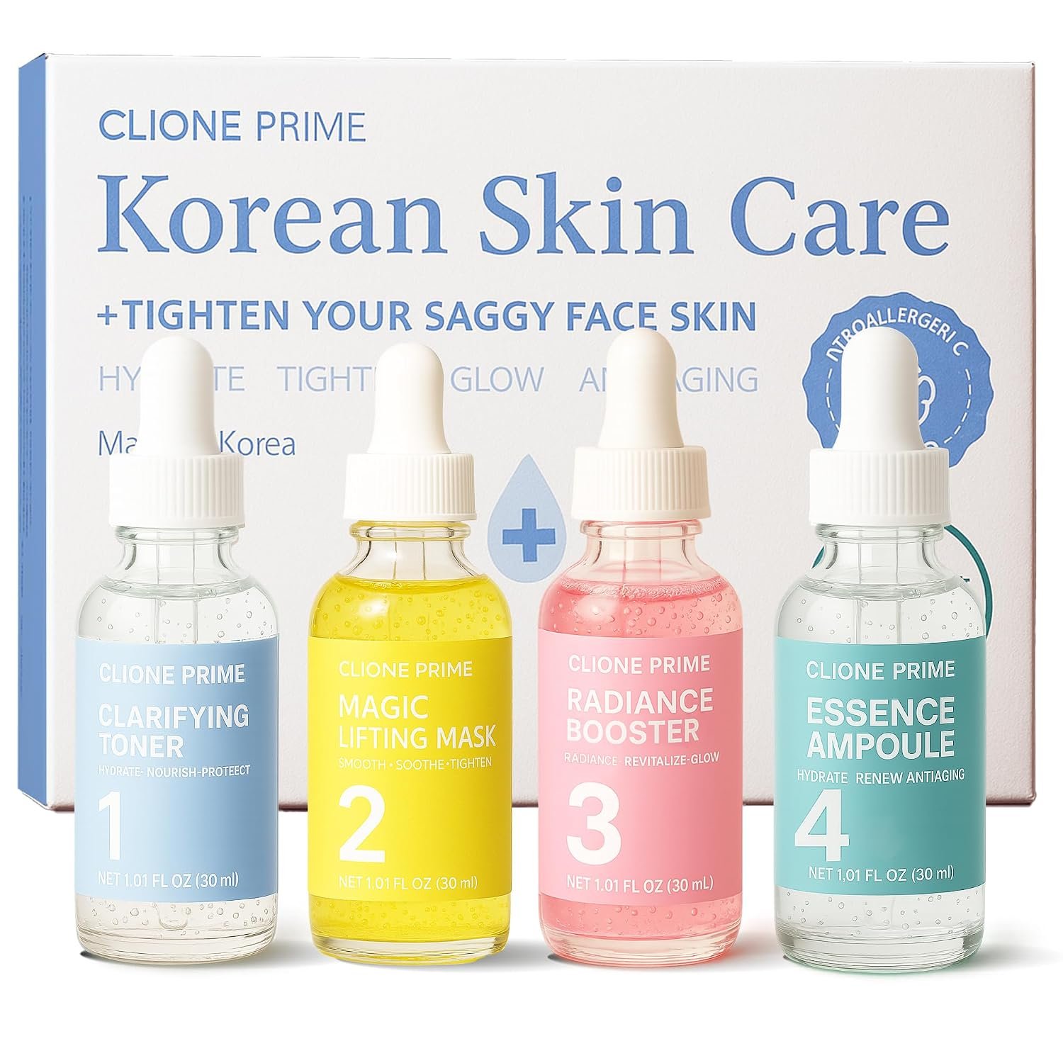 Korean Skin Care Set For Women – Gift For Women Korean Anti-Aging Skin Care Products Lifting, Firmness & Hydration Essence, Mask, Booster & Ampoule Set for Radiant Smooth Looking Skin