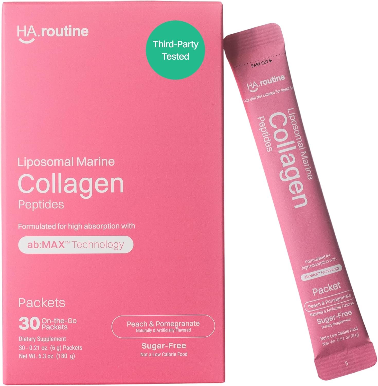 Haroutine Liposomal Marine Collagen Powder Packets, 2100mg Sugar-Free Flavored Powder, 190mg Vitamin C for Skin, Hair, and Nails, Supports Joint Health – 30 Packets, Peach Pomegranate Flavor
