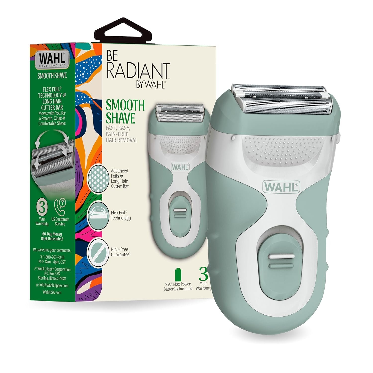Be Radiant by Wahl, Smooth Shave, an Electric Shaver for Women– Dual Foil Shaver Head with Long Hair Trimmer Bar, Cordless Battery Operated for Smooth Legs & Underarms – Model 3028462