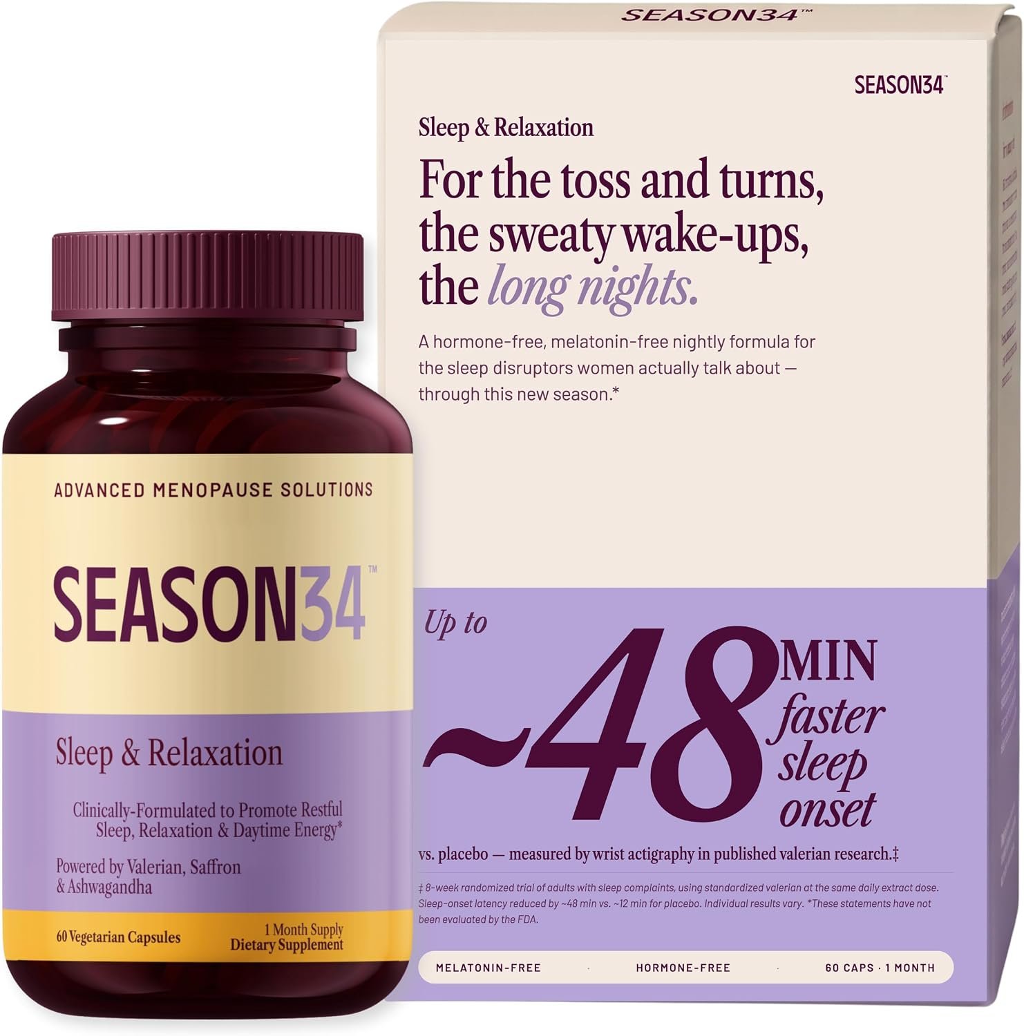 Menopause & Perimenopause Sleep Support for Women 35+ | Night Sweats & Hot Flash Relief, Herbal Non-Hormonal, Melatonin-Free, 60 Count