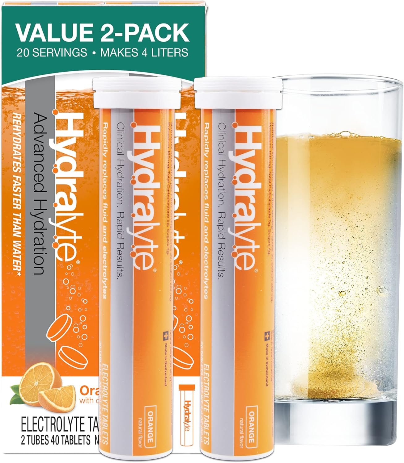 Hydralyte Electrolyte Tablets | 40 Orange Electrolytes | Airplane Travel Essential for Rapid Rehydration | Hydration Tablets – Instant Dissolve Electrolytes (20 Servings, 2 Tablets Per Serve)