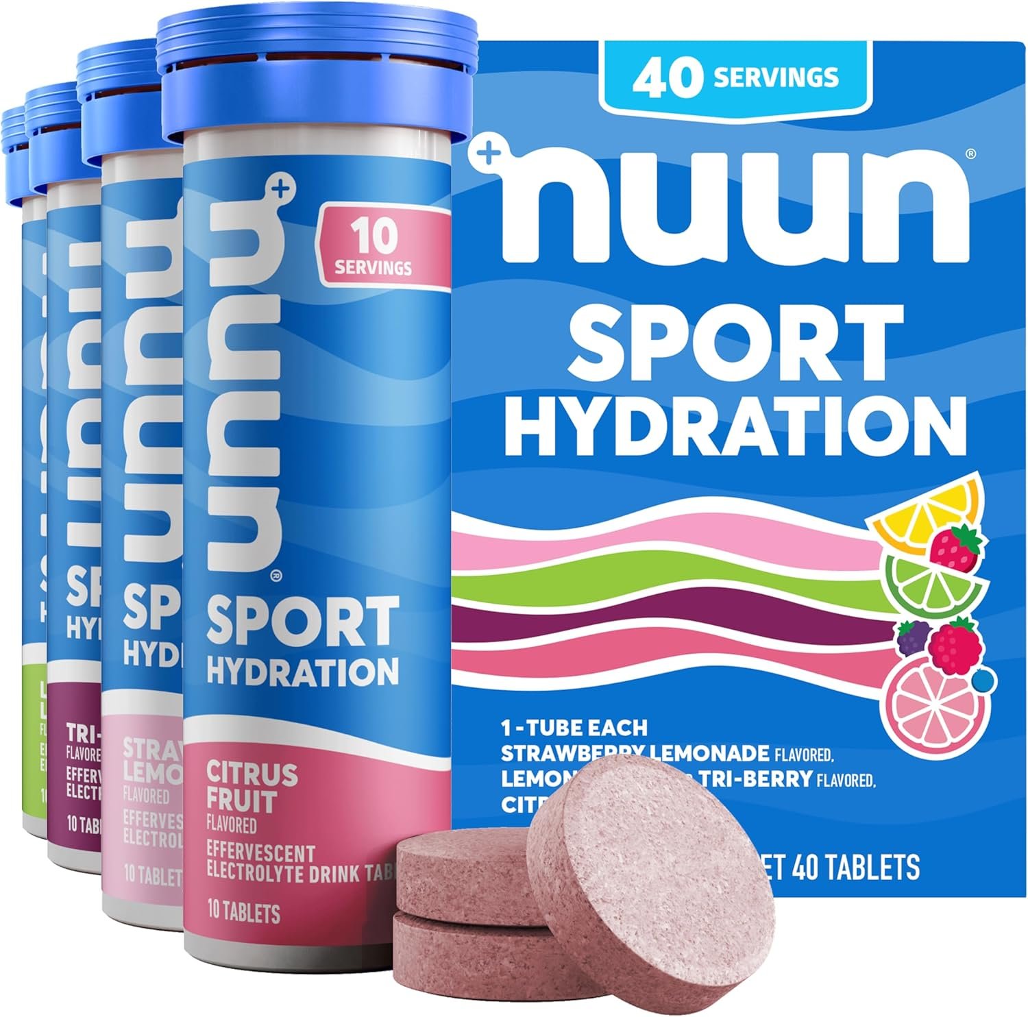 Nuun Sport Electrolyte Tablets, Gluten Free & Vegan, Mixed Flavor, 4 Pack (40 Servings Total)