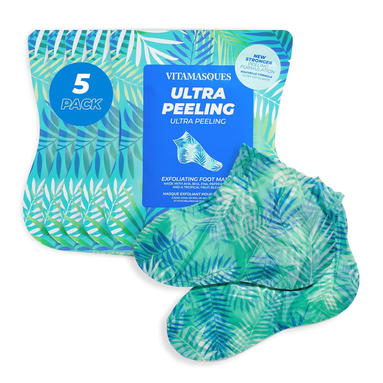 Vitamasques Foot Peeling Mask – 5 Pairs Professional Korean Exfoliating Foot Mask for Dry Cracked Feet & Callus Removal, Feet Peeling Masks that Remove Dead Skin for Soft Heels with AHA BHA PHA