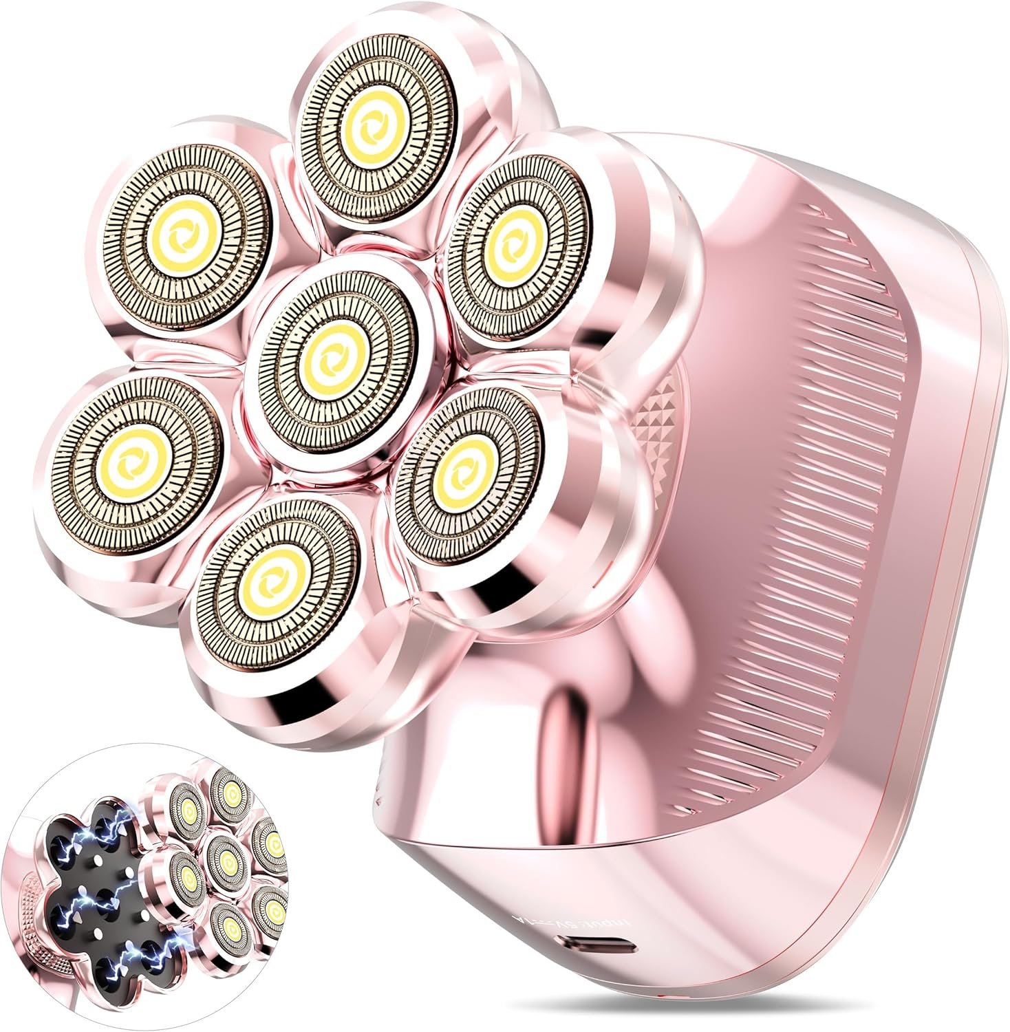 HEBECA 7D Electric Shaver for Women – Upgraded Electric Razor for Women with Rotary Floating Magnetic Head, Detachable and Waterproof, Painless Hair Remover for Legs, Bikini, Face, Sensitive Skin