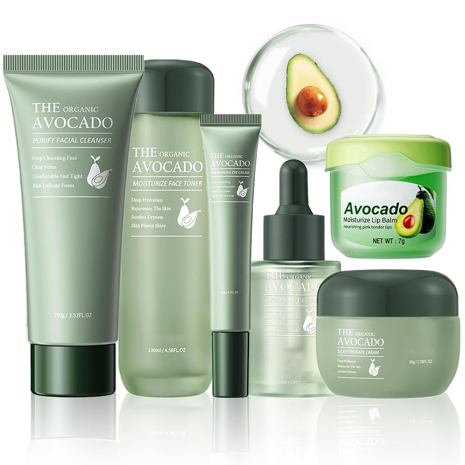 Avocado Skin Care Set, 6-In-1 Skincare Gift Set For Women Girls – Cleanser, Serum, Face & Eye Cream, Toner, Lip Balm, Face Skin Care Set For Women, Anti-Aging Skin Care Kit Smooth Firming Skin