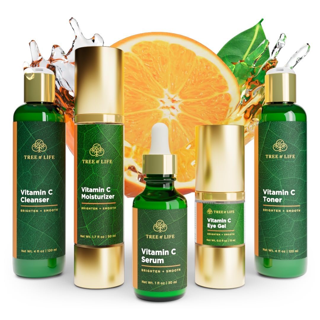Tree of Life Beauty Ultimate Skin Care Set, Brightening, Firming, Hydrating, Moisturizing, Brightening, Complete Face Care Regimen – Total Vitamin C Face Serum Collection 5pack