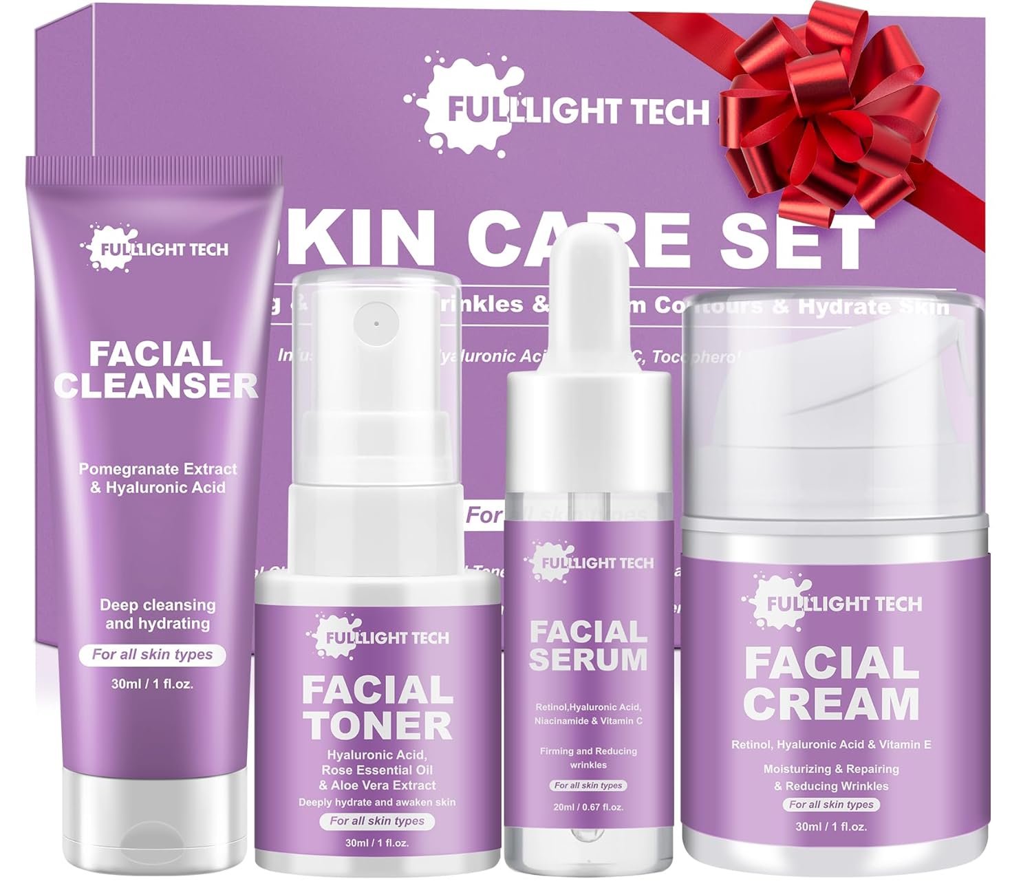 Skin Care Set,Anti-aging Beauty Gift Sets for Women Teens Girls,4 Pcs Gentle Facial Skin Care Kit with Cleanser, Toner,Serum, Face Cream Travel Skincare Kit,TSA-friendly Face Care Stocking Stuffers